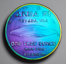 Load image into Gallery viewer, .999 Titanium Round - 1 Troy Ounce (31.1g) - AREA 51, ALIEN -IRIDESCENT