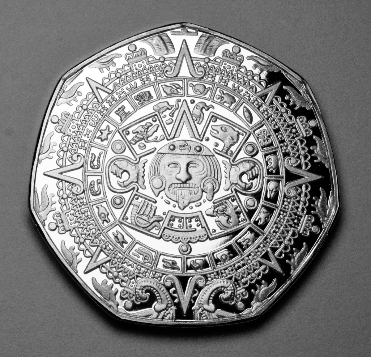 Silver Coin MEXICAN MAYA AZTEC Calendar Art Prophecy Culture Silver Plated  Coin Capsule, image size:1200x1155