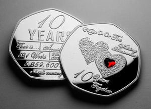On Our 10th Wedding Anniversary (Days, Hours, Minutes etc) - Silver with Red Diamante