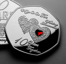 Load image into Gallery viewer, On Our 10th Wedding Anniversary (Days, Hours, Minutes etc) - Silver with Red Diamante