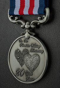 On Our 20th Porcelain Wedding Anniversary Medal - Antique Silver