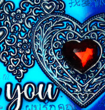 Load image into Gallery viewer, Happy Valentines Day 'I Love You' - Silver with Blue Enamel. Diamante
