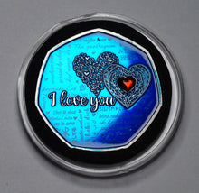 Load image into Gallery viewer, Happy Valentines Day 'I Love You' - Silver with Blue Enamel. Diamante