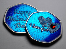 Load image into Gallery viewer, Happy Valentines Day 'I Love You' - Silver with Blue Enamel. Diamante