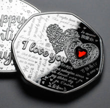 Load image into Gallery viewer, Happy Valentines Day 'I Love You' - Silver with Red Diamante Gemstone