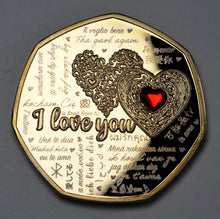 Load image into Gallery viewer, Happy Valentines Day &#39;I Love You&#39; - 24ct Gold with Red Diamante Gemstone