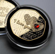 Load image into Gallery viewer, Happy Valentines Day 'I Love You' - 24ct Gold with Red Diamante Gemstone