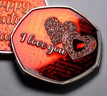 Load image into Gallery viewer, Happy Valentines Day 'I Love You' - Silver with Red Enamel. Diamante