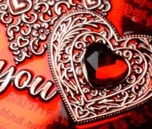 Load image into Gallery viewer, Happy Valentines Day 'I Love You' - Silver with Red Enamel. Diamante