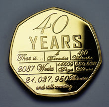 Load image into Gallery viewer, On Your 40th Wedding Anniversary 'And Still Counting' - 24ct Gold with Gemstone