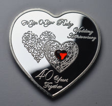 Load image into Gallery viewer, On Your 40th Ruby Wedding Anniversary - Silver Heart with Diamante Gemstone