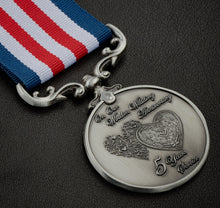 Load image into Gallery viewer, On Our 5th Wooden Wedding Anniversary Medal - Antique Silver