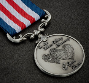 On Our 5th Wooden Wedding Anniversary Medal in Case - Antique Silver