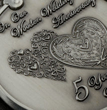 Load image into Gallery viewer, On Our 5th Wooden Wedding Anniversary Medal - Antique Silver