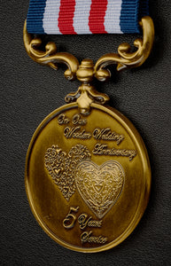 On Our 5th Wooden Wedding Anniversary Medal - Antique Gold