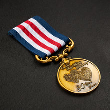 Load image into Gallery viewer, Our 30th Pearl Wedding Anniversary Medal 'Distinguished Service & Bravery in the Field' in Case - Antique Gold