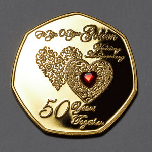 Your 50th Wedding Anniversary - Hours, Minutes etc - 24ct Gold with Gemstone