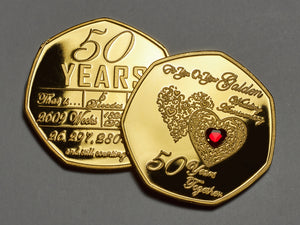 Your 50th Wedding Anniversary - Hours, Minutes etc - 24ct Gold with Gemstone