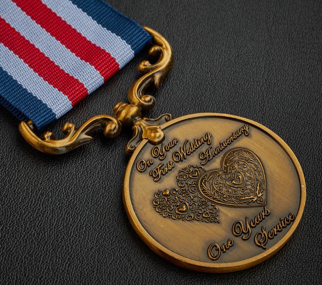 On Your First Wedding Anniversary Medal - Antique Gold