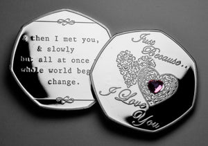 Just Because... I Love You - Silver with Pink Diamante