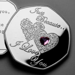 Just Because... I Love You - Silver with Pink Diamante