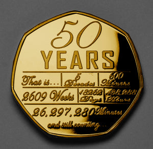 Your 50th Wedding Anniversary - Hours, Minutes etc - 24ct Gold with Gem
