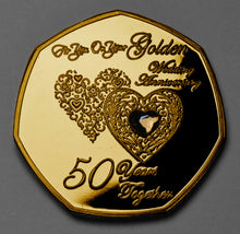 Load image into Gallery viewer, Your 50th Wedding Anniversary - Hours, Minutes etc - 24ct Gold with Gem