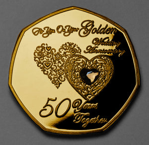 Your 50th Wedding Anniversary - Hours, Minutes etc - 24ct Gold with Gem