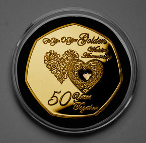 Your 50th Wedding Anniversary - Hours, Minutes etc - 24ct Gold with Gem