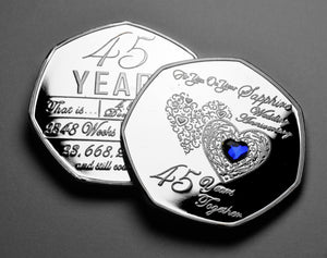 On Your 45th Wedding Anniversary with Sapphire Diamante - Silver