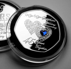 On Your 45th Wedding Anniversary with Sapphire Diamante - Silver
