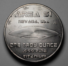 Load image into Gallery viewer, .999 Titanium Round - 1 Troy Ounce (31.1g) - AREA 51, ALIEN