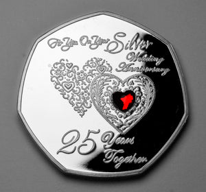 Your 25th Wedding Anniversary (hours, minutes etc) - Silver with Gemstone