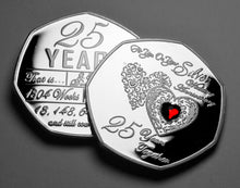 Load image into Gallery viewer, Your 25th Wedding Anniversary (hours, minutes etc) - Silver with Gemstone
