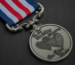 On Our First Wedding Anniversary Medal - Antique Silver