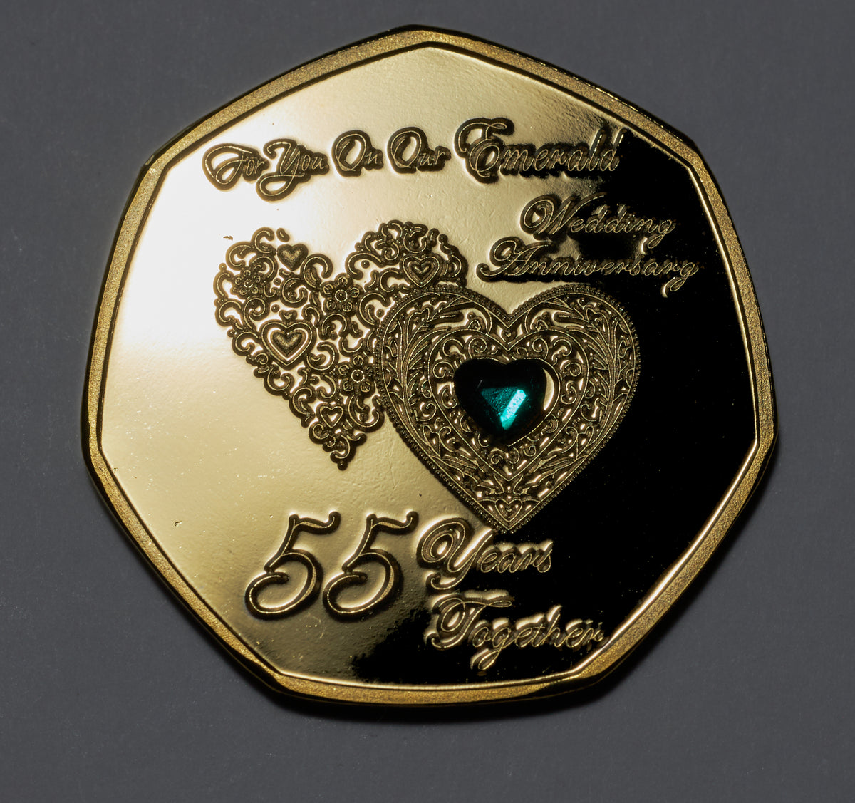 Silber-Gedenkmünze Zum 55. Hochzeitstag – Mit Diamant-Edelstein – Geschenk Für 55 Jahre Ehe (Emerald Wedding)