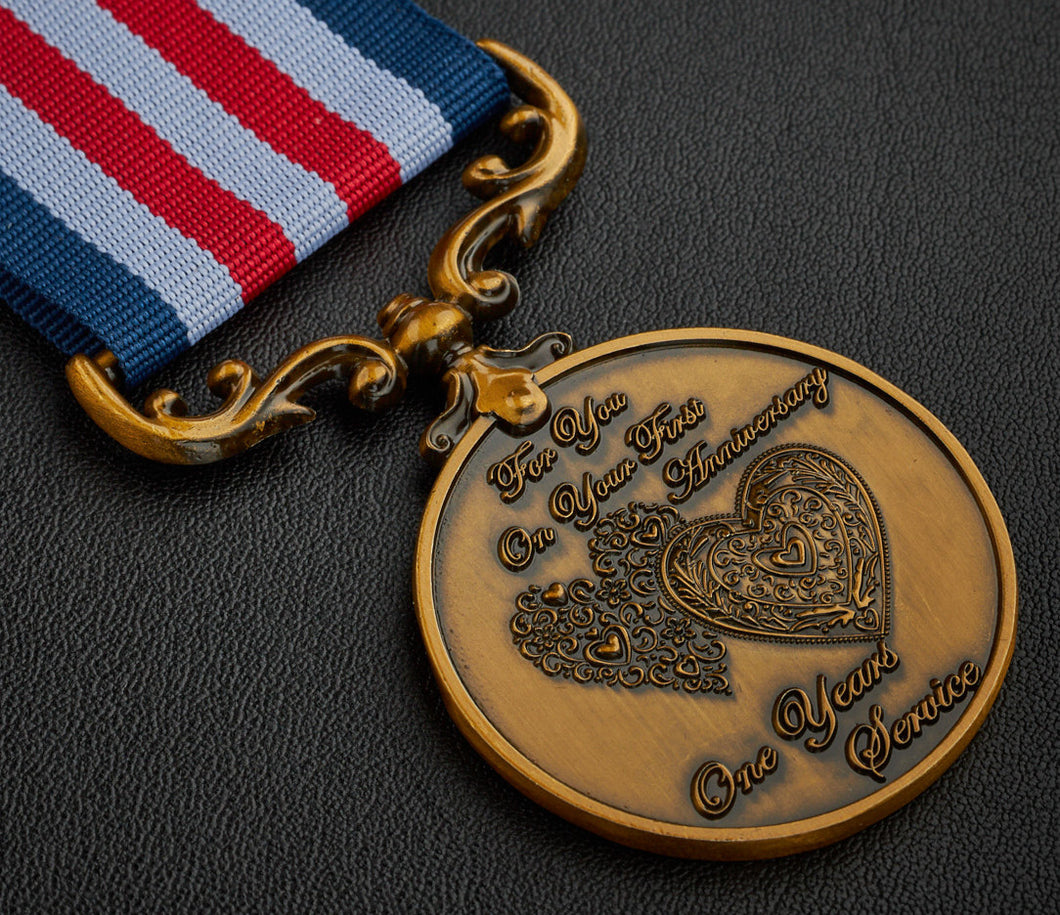 On Your First Anniversary Medal - Antique Gold