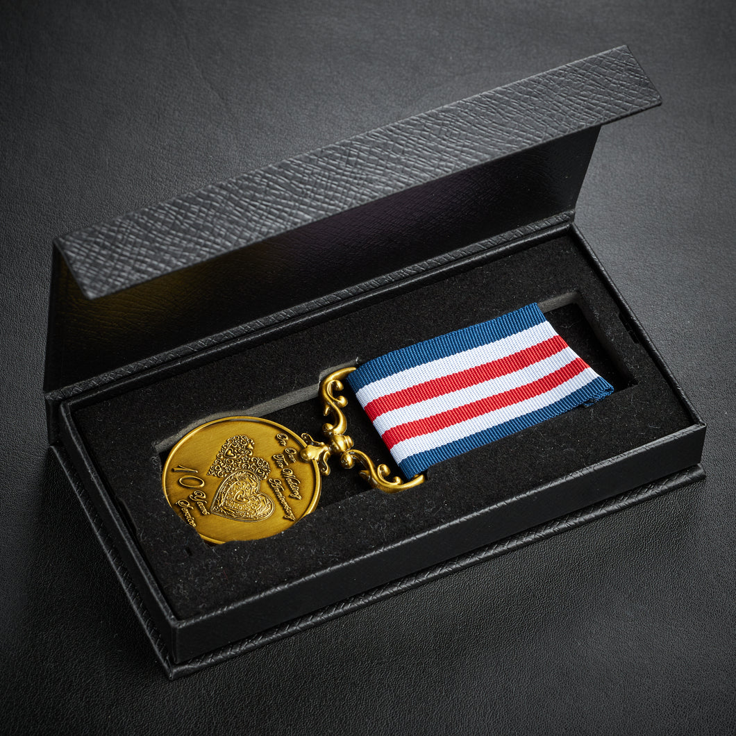 On Our 10th (Titanium) Wedding Anniversary Medal in Case - Antique Gold