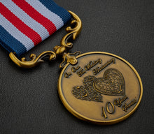 Load image into Gallery viewer, On Our 10th (Titanium) Wedding Anniversary Medal in Case - Antique Gold