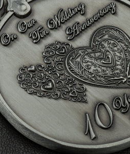 On Our 10th (Tin) Wedding Anniversary Medal - Antique Silver
