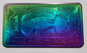 1 Troy Ounce (32g) Iridescent Titanium Bullion Bar. AREA 51. Alien???. Extremely Rare!!