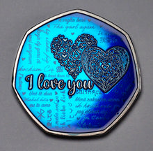 Load image into Gallery viewer, Happy Valentines Day &#39;I Love You&#39; - Silver with Blue Enamel
