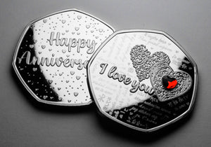 Happy Anniversary 'I Love You' - Silver with Red Diamante Gemstone