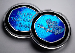 Happy Valentines Day 'I Love You' - Silver with Blue Enamel