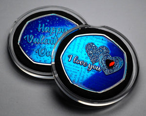 Happy Valentines Day 'I Love You' - Silver with Blue Enamel. Diamante