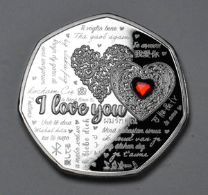 Happy Valentines Day 'I Love You' - Silver with Red Diamante Gemstone
