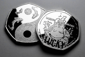 Laughing Buddha Lucky Coin - Silver
