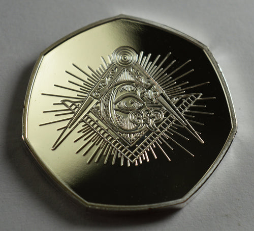 Freemason Commemorative Coin - Intricate Masonic Symbol Design With Square & Compass (Gold Finish)
