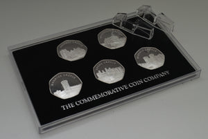 Full Set of 2019 CASTLE SERIES .999 Silver Commemoratives + Hard Presentation 50p Display Case