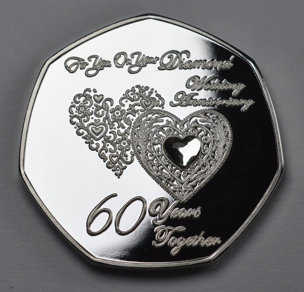 On Your 60th Diamond Wedding Anniversary with Diamante Gemstone - Silver